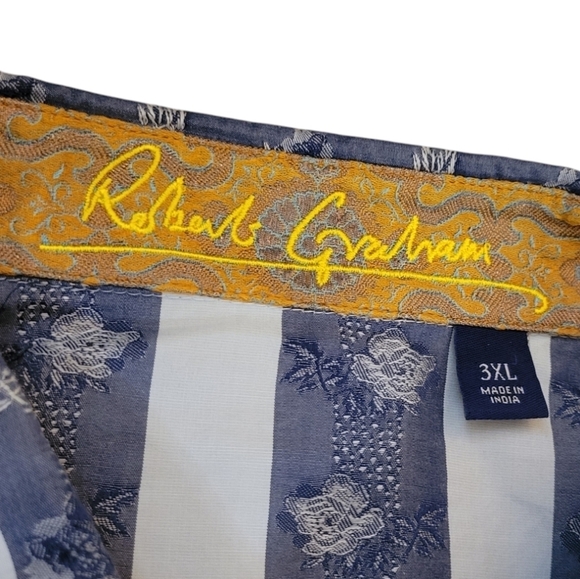 Robert Graham Men 3XL Flip Cuff Button Up Long Sleeve Shirt Stripes Roses Pearl - Picture 2 of 14